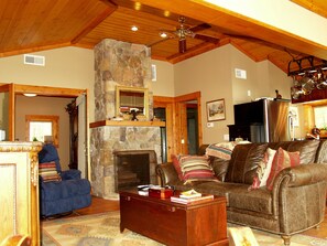 Curl up in front of the Stone Fireplace