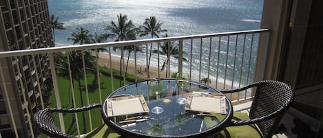 Amazing view from the Lanai.  Late afternoon the sea sparkles.