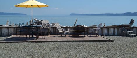 View over Port Susan Bay from patio, deck, kitchen, dining & living rooms