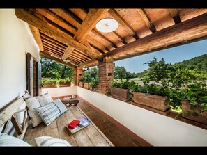 Balcony with view of countryside