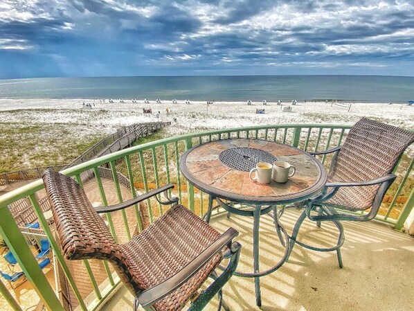 Enjoy your morning cup of coffee or tea on the balcony overlooking the Gulf.