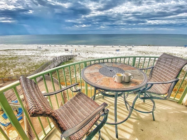 Enjoy your morning cup of coffee or tea on the balcony overlooking the Gulf.