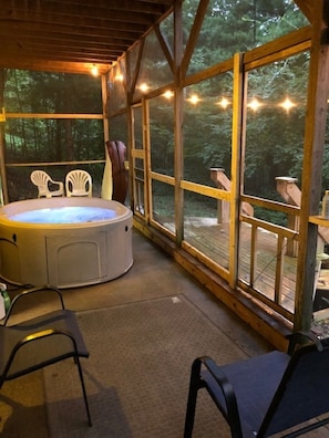 Screened-in hot tub patio