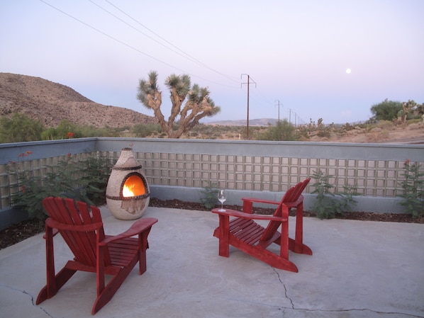 Patio chiminea and views