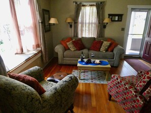 The living room looking toward the front yard.
