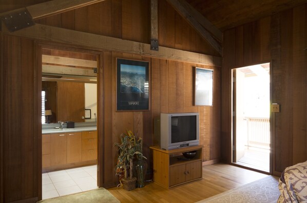 Bedroom view into ensuite bathroom and private entrace