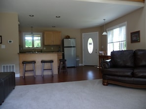 Living room and open concept kitchen area