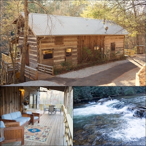 Historic Log Cabin. Wrap around porch. Right on the river with access. 