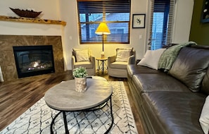 Amazingly Cozy Living room with Gas Fireplace