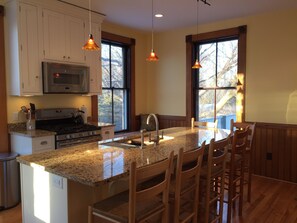 Kitchen island with seating for six.