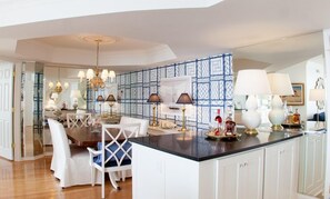 entry island and dining room