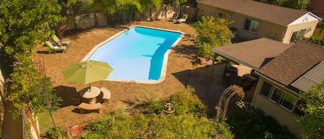 Aerial of Private Pool, Patio  and Garden