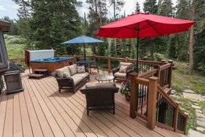 The deck with hot tub