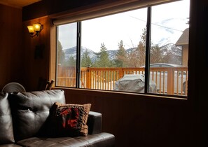 View of Bear Mountain from the living room couch.