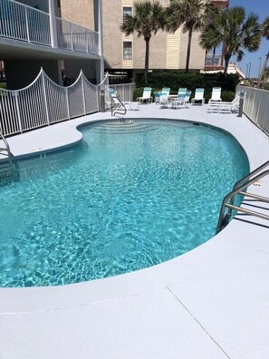 Pool area freshly painted and new furniture 