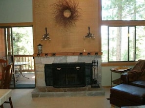 Cozy wood burning fireplace