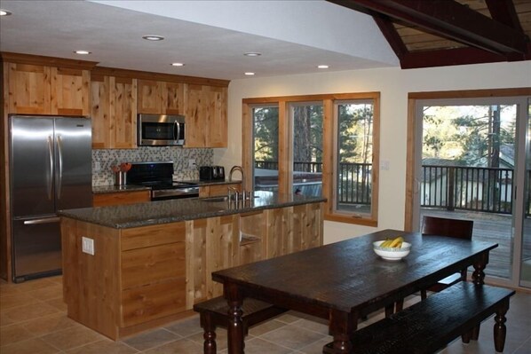 Newly remodeled kitchen has space for multiple cooks.