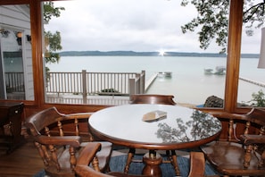 Game table in living room overlooking Big Glen lake