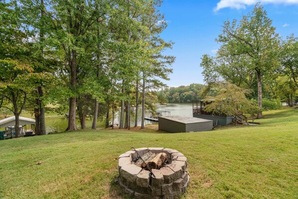 Firepit overlooking lake