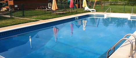 16 x 36 pristine pool- fenced in/child safe. Play ground has been removed.

