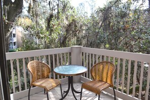 Spanish-moss covered oaks off the porch overlooking the lagoon.