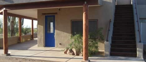 Entrance to studio; stairs lead to upper deck