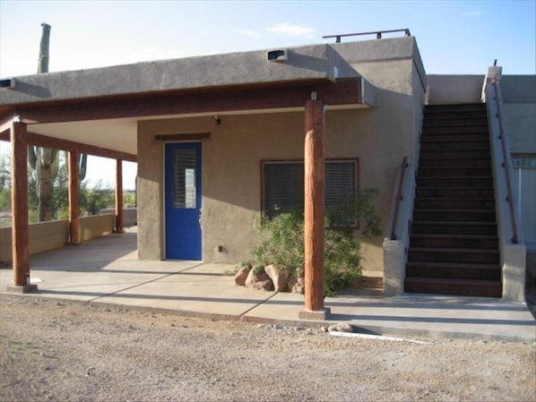 Entrance to studio; stairs lead to upper deck