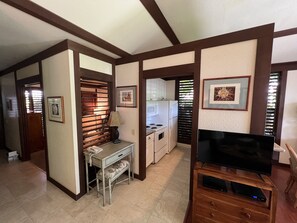 TV and desk in living area