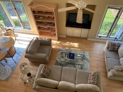 View of living area from loft