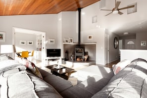 Living room with wood stove