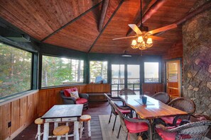 Screened porch with lake views, walk out to deck.