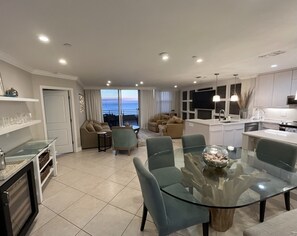 Dining and bar area right off the kitchen with Wine Captain dual zone fridge