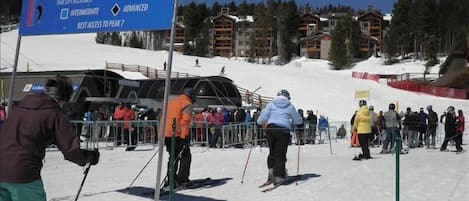 Skiwatch condo in background with Colorado and Rocky Mountain Super chairs. 
