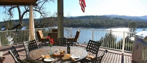 View of Main Deck. The 'gathering area'. Commanding views of the lake. 