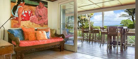 Looking out towards the outside deck and ocean