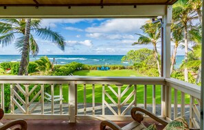 Ocean front patio off upper Bedroom