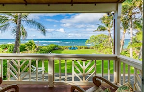 Ocean front patio off upper Bedroom