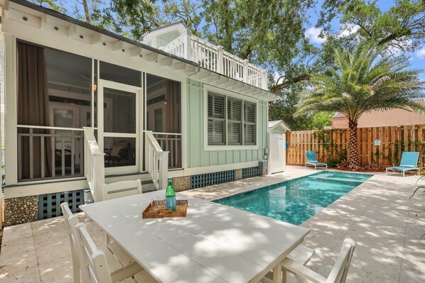 New heated pool and spa in the backyard at Summer Wind