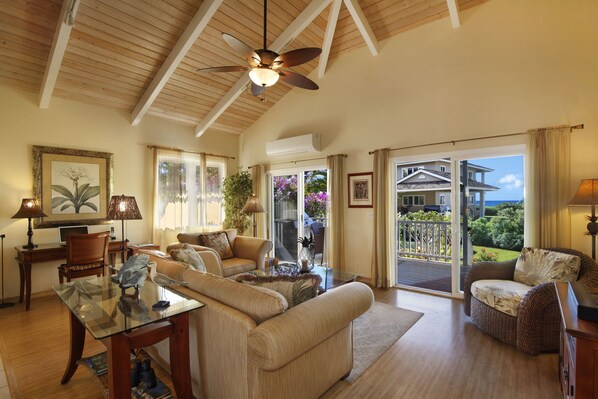 Spacious, ocean view living room.