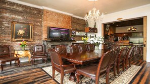 Dining Room seats 12. Kitchen island seats 10.