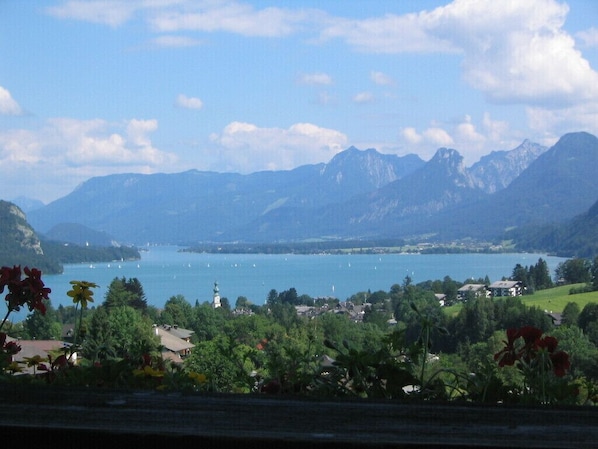 A view of Lake Wolfgang, looking down the lake to Strobl.