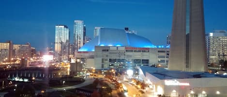 Fabulous west view over Historic Roundhouse Park, CN Tower, Stadium & Aquarium.