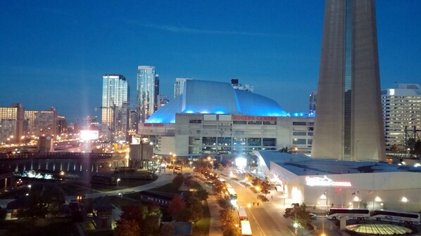 Fabulous west view over Historic Roundhouse Park, CN Tower, Stadium & Aquarium.