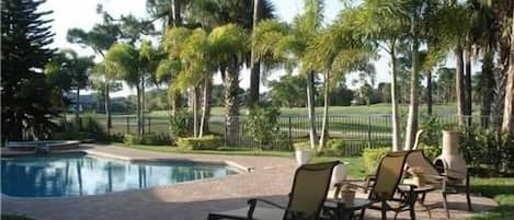 Pool area overlooking the Squire Golf Course