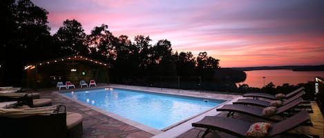 Sunset pool with color changing lights.