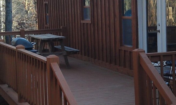The private deck is the entrance to the Bunkhouse. The keys will be in the door