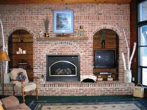 Floor to Ceiling Brick Fireplace 