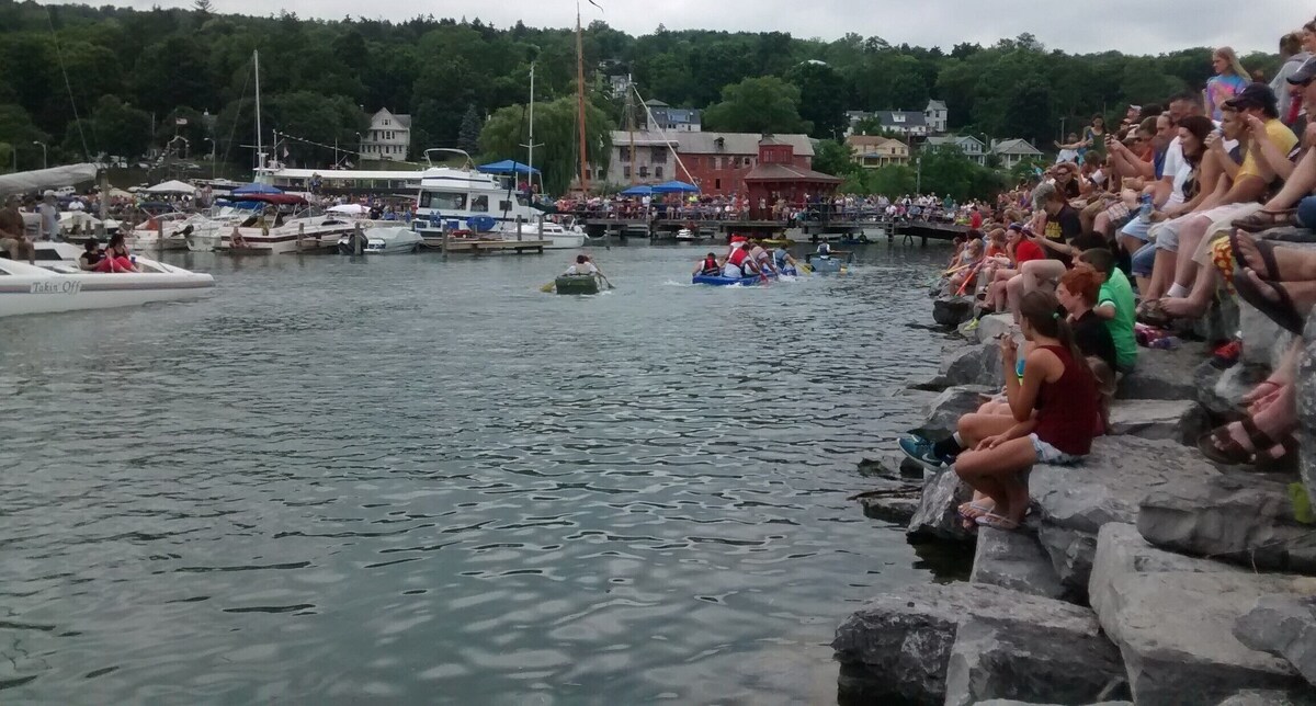 Front porch views of Seneca Lake and harbor, walking distance to restaurants