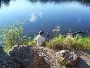 Fishing in Stockade Lake across road from Stockade Lake Cabin