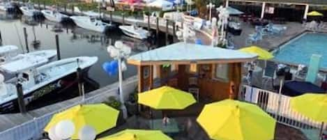 Tiki bar overlooking waterfront